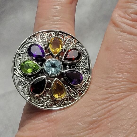 Bali Legacy Multi Gemstone Florel Ring Size 7 - Picture 6 of 14